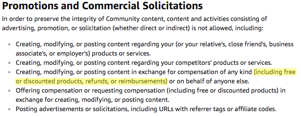 As you can see, in the USA there is simply -no- doing incentivized reviews of any kind anymore. Take two minutes on Amazon.com; it takes less than that before you’ll find the first incentivized review posted in the last 24hrs.